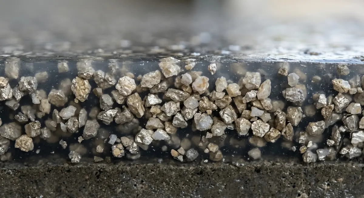 Microscopic view of aluminum oxide aggregates embedded in a polyaspartic floor coating