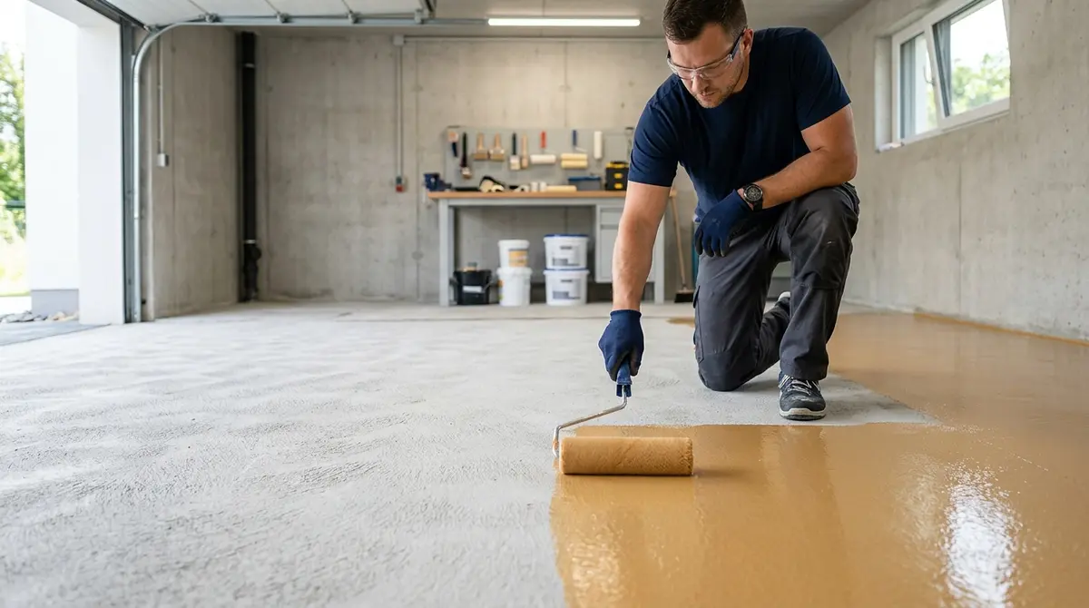 Application of a low-viscosity moisture mitigation epoxy primer on a freshly ground garage floor