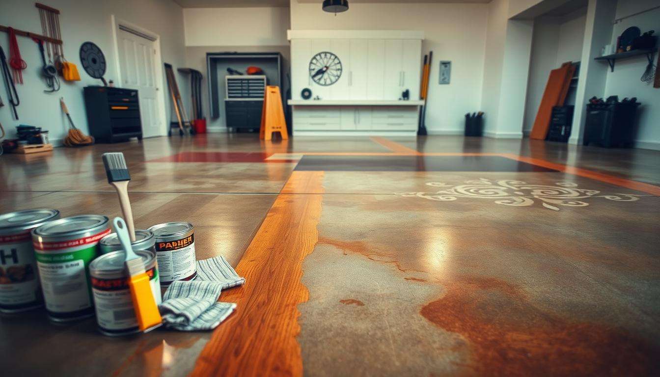 when to choose staining over coating|An expansive garage floor